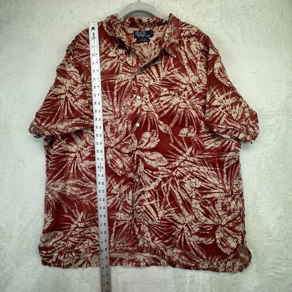 Polo Ralph Lauren Clayton Hawaiian Shirt Men's XL Silk Linen Camp Aloha Red